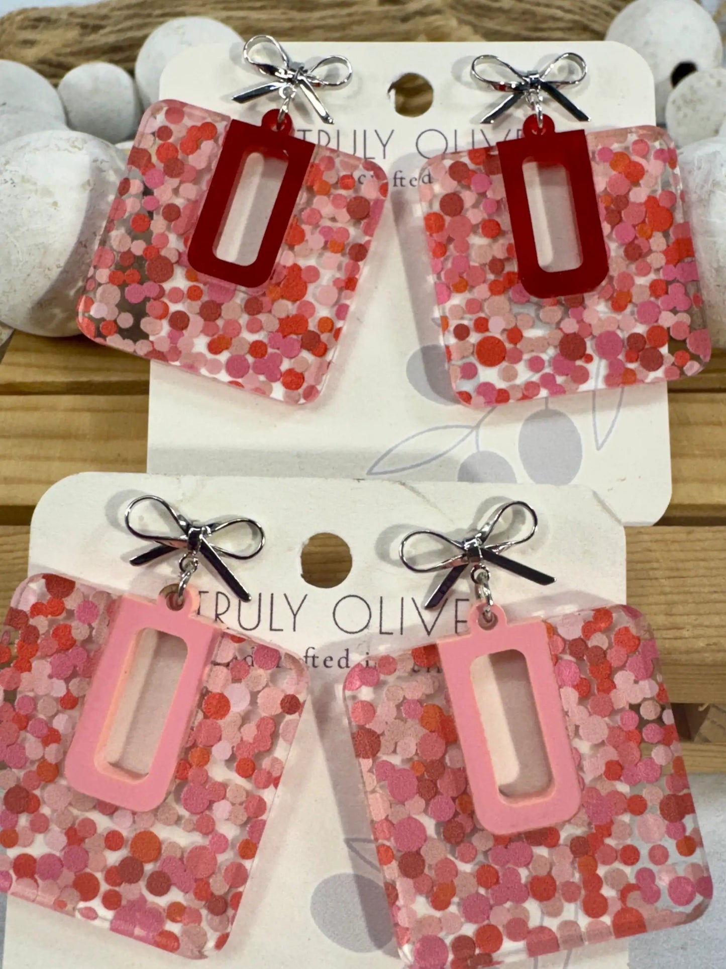 Trulyolive Cutie Pink and Red Polk A Dots Bow Dangles - Earrings