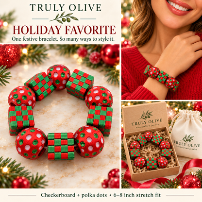 Truly Olive Holiday Cheer Checkerboard & Polka Dot Stretch Bracelet - Bracelets Bracelets