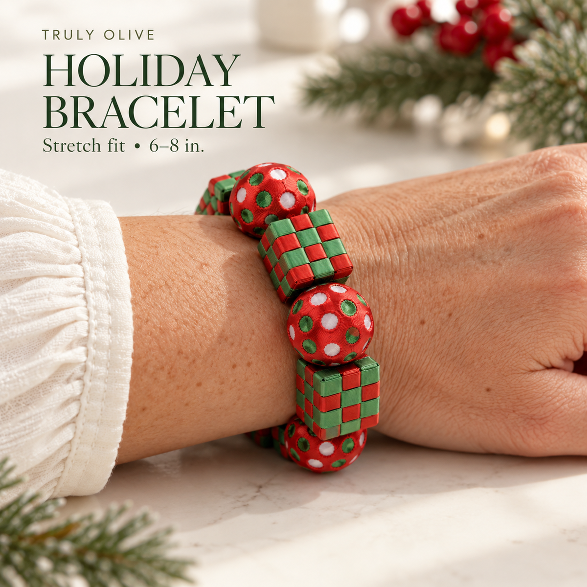 Truly Olive Holiday Cheer Checkerboard & Polka Dot Stretch Bracelet - Bracelets Bracelets