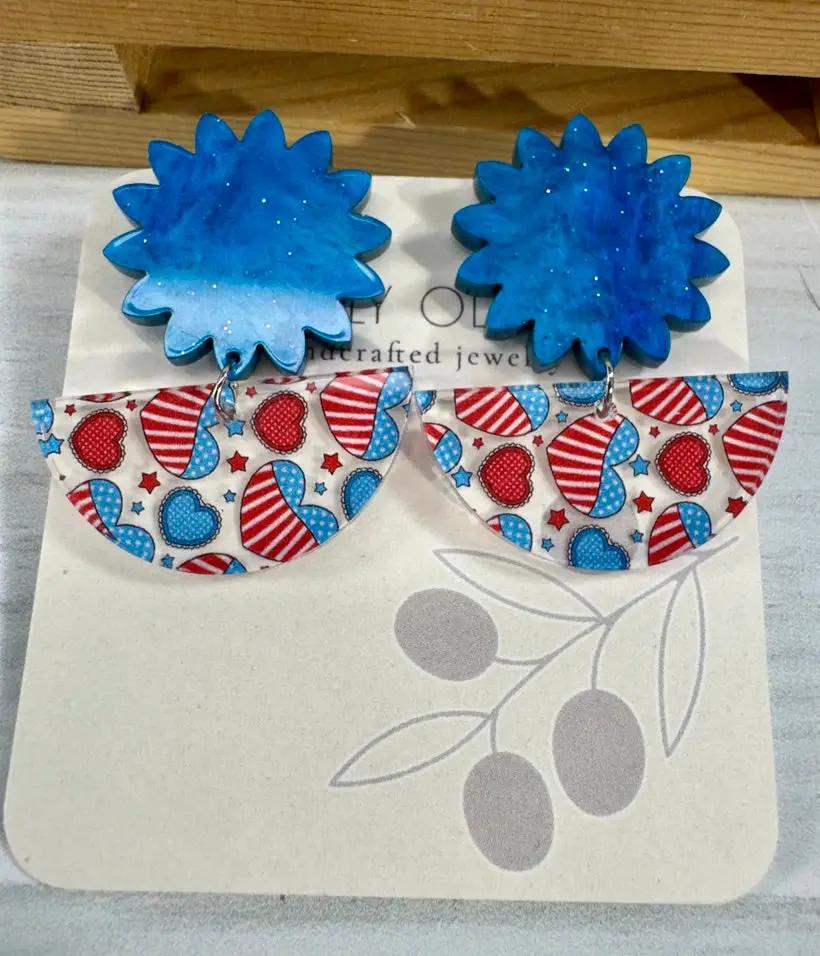Truly Olive Patriotic Hearts Red White and Blue - Earrings Dangle Earrings