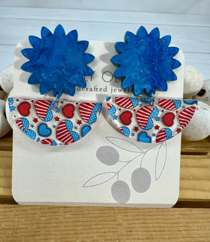 Truly Olive Patriotic Hearts Red White and Blue - Earrings Dangle Earrings