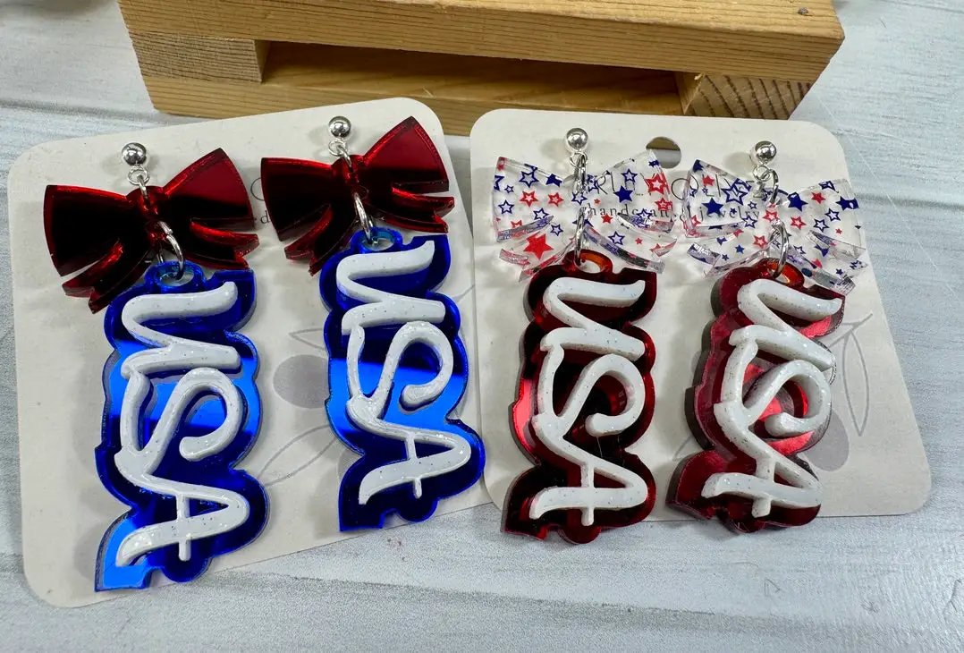 Truly Olive Patriotic USA Bow Dangle Earrings - Earrings Dangle Earrings
