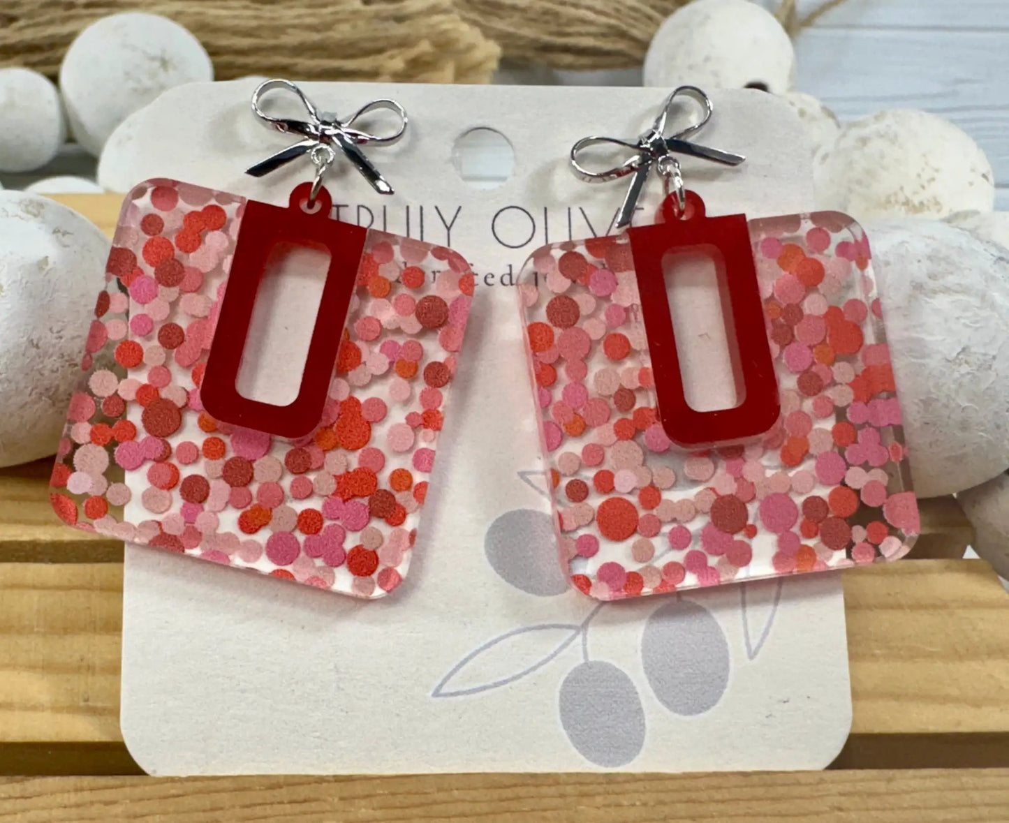 Trulyolive Cutie Pink and Red Polk A Dots Bow Dangles - Earrings