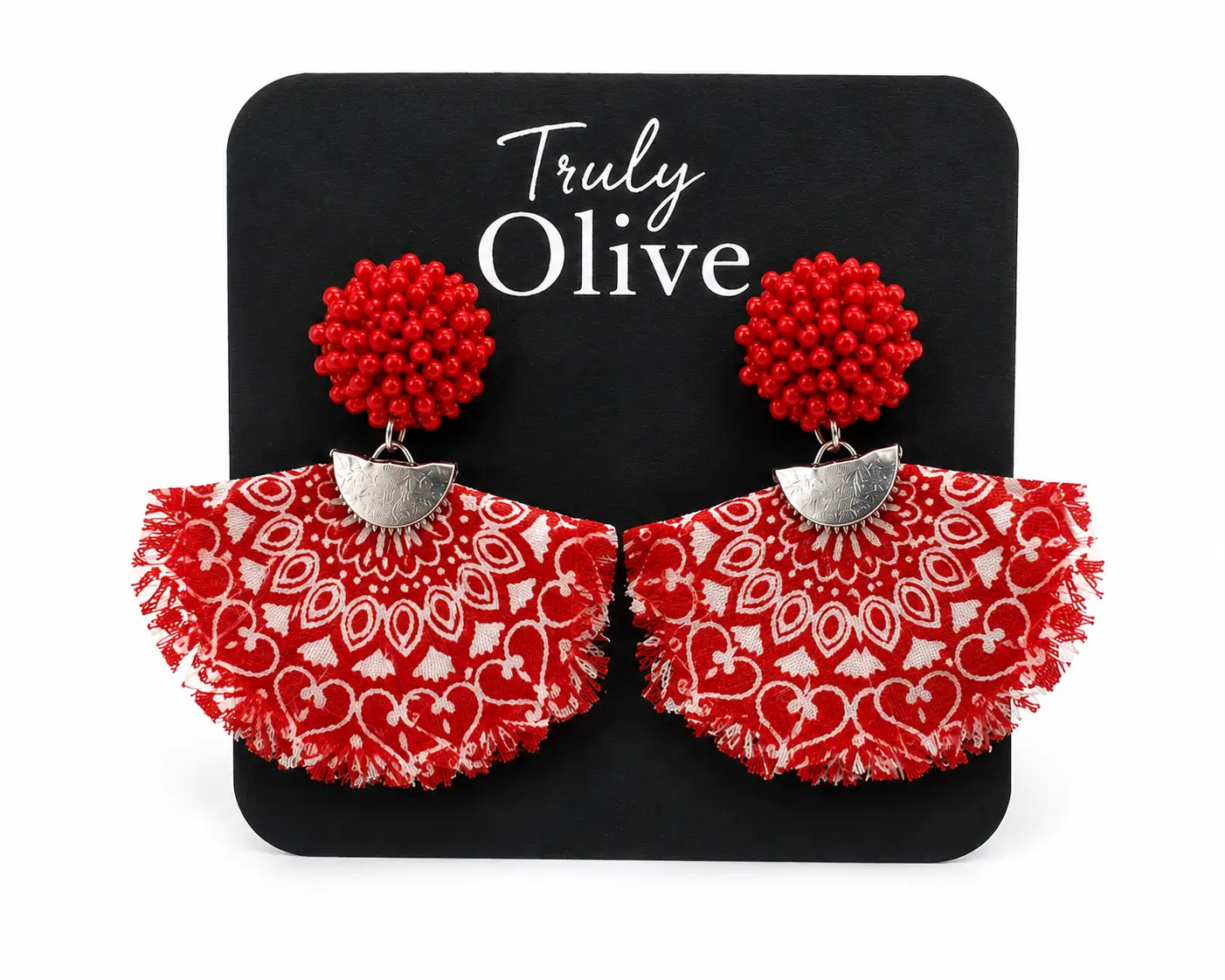 Truly Olive Bring bold western style to your jewelry collection with these handcrafted Red Bandana Fringe Statement Earrings from Truly Olive. - Earrings Dangle Earrings