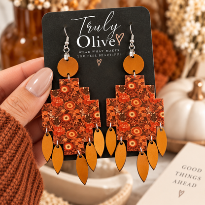 Truly Olive Bring warm seasonal color to your jewelry collection with the Fall Floral Statement Earrings from Truly Olive. - Earrings Dangle Earrings