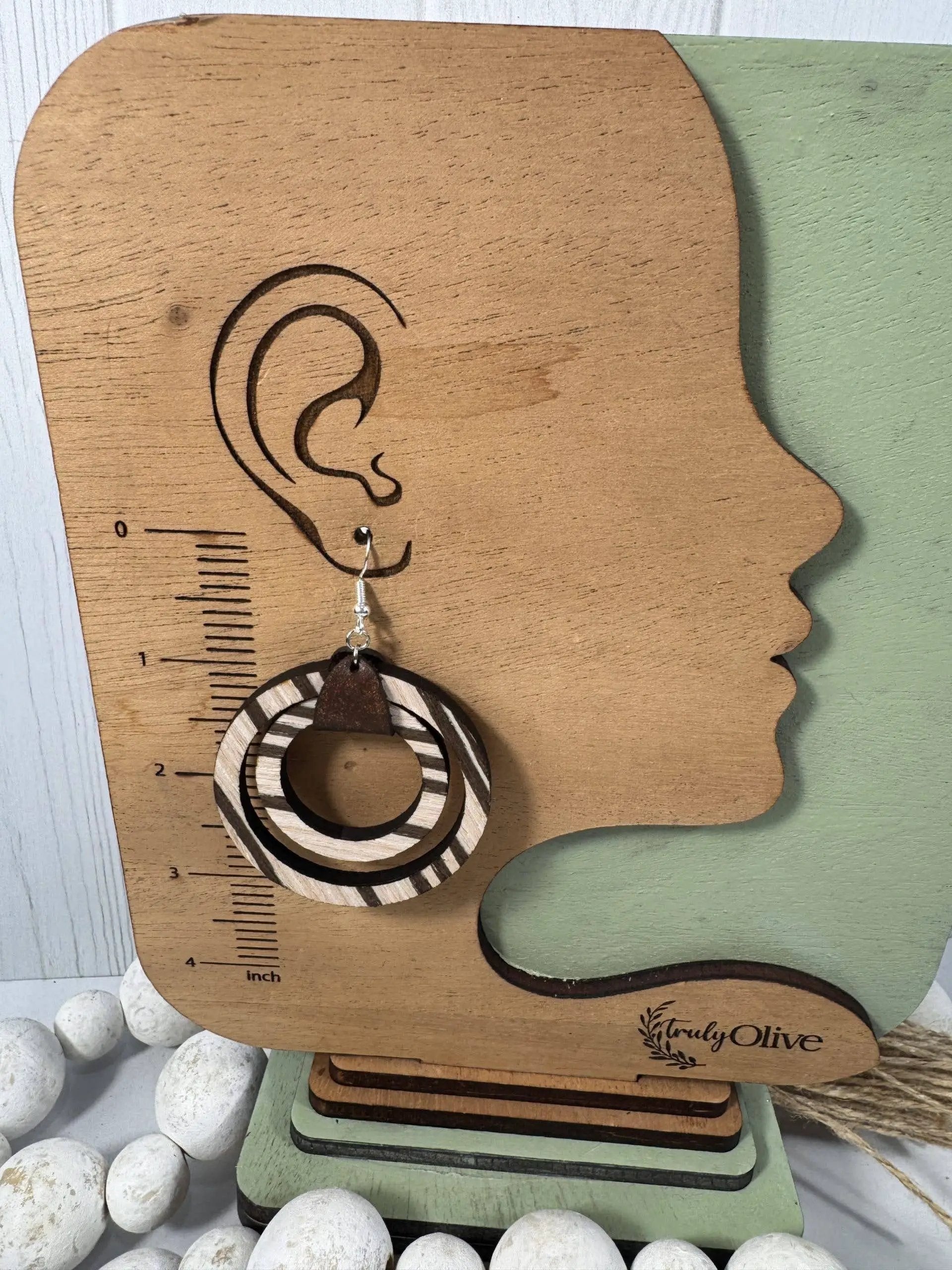 Truly Olive Leather Strap Wooden Hoop Earrings - Earrings Hoop Earrings