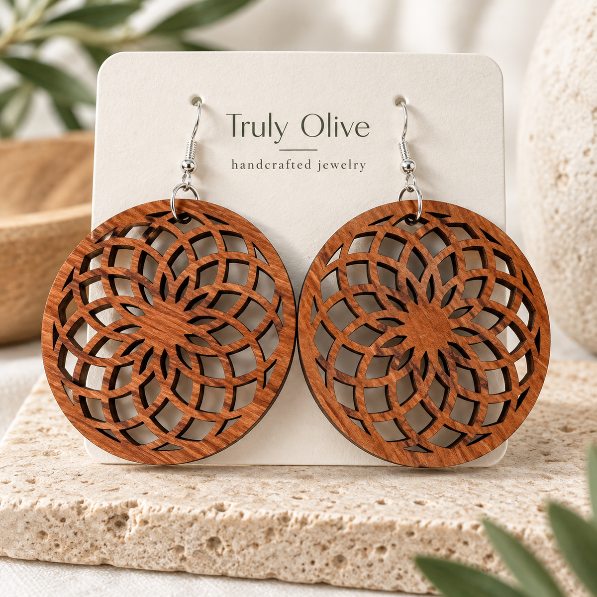 Truly Olive Wooden Boho Earrings All Day Wear - Earrings Dangle Earrings