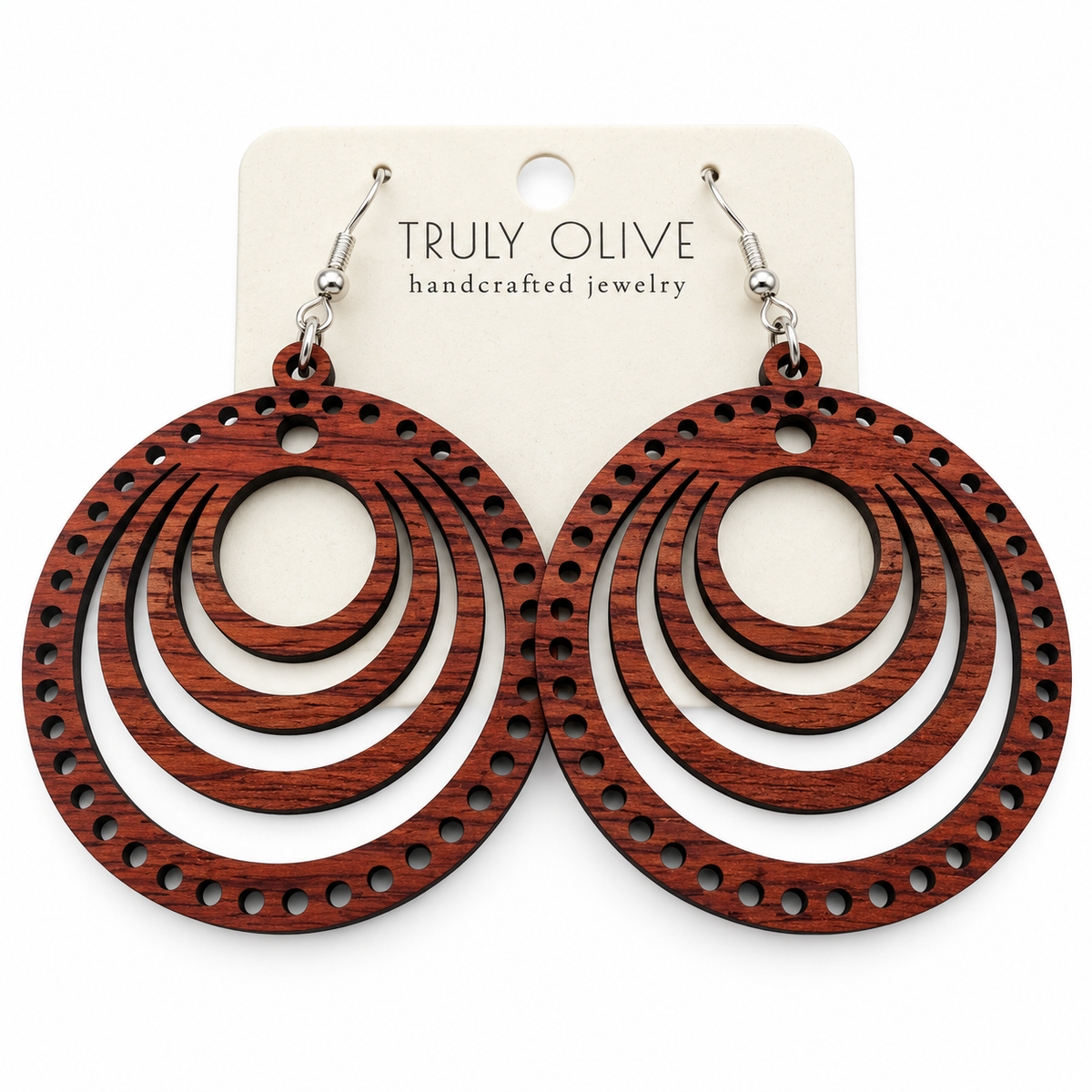 Truly Olive Concentric Circle Wood Earrings | Six Stain Colors - Earrings Dangle Earrings