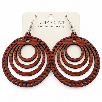Truly Olive Concentric Circle Wood Earrings | Six Stain Colors - Earrings Dangle Earrings