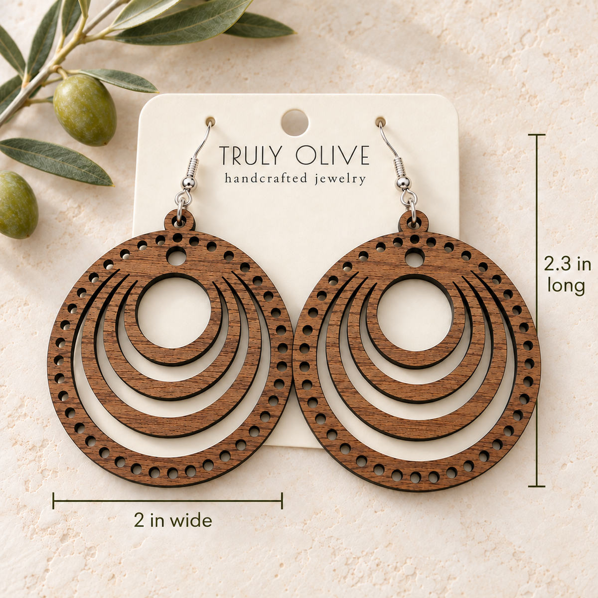 Truly Olive Concentric Circle Wood Earrings | Six Stain Colors - Earrings Dangle Earrings