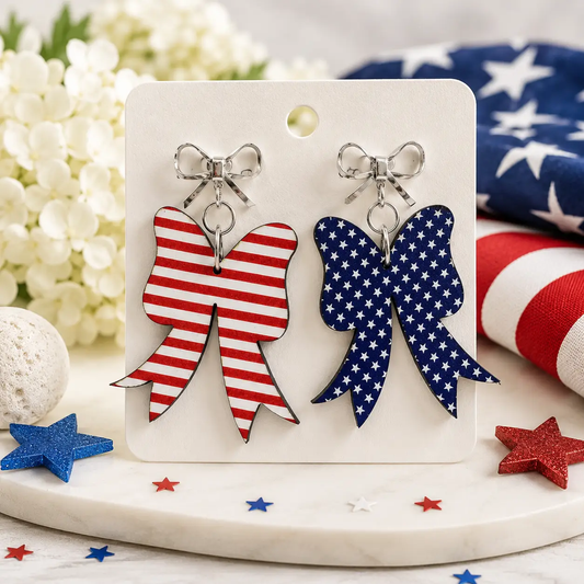 Trulyolive Patriotic Coquette Bow Red White and Blue Earrings - Earrings
