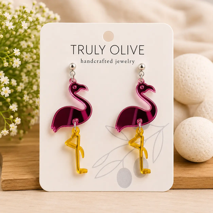 Trulyolive Pink Flamingo Earrings - Earrings