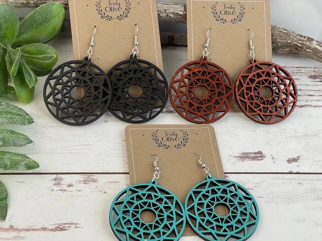 Truly Olive Discover the Perfect Boho Mandala Wooden Earrings - Earrings Dangle Earrings