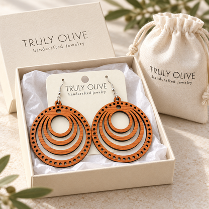 Truly Olive Concentric Circle Wood Earrings | Six Stain Colors - Earrings Dangle Earrings