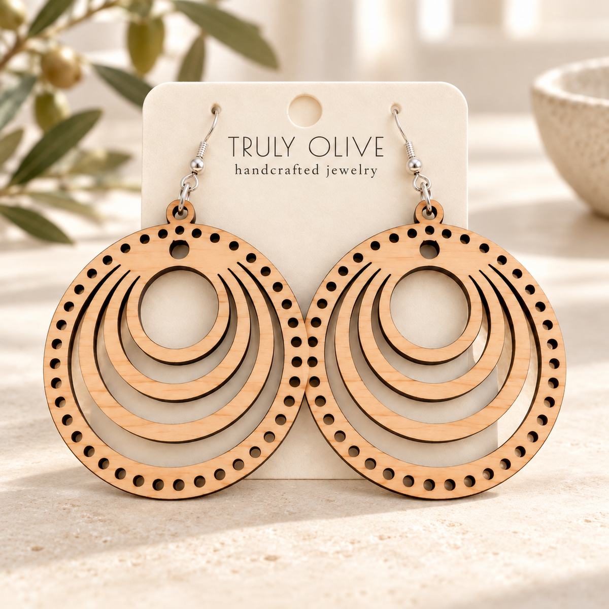 Truly Olive Concentric Circle Wood Earrings | Six Stain Colors - Earrings Dangle Earrings