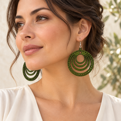 Truly Olive Concentric Circle Wood Earrings | Six Stain Colors - Earrings Dangle Earrings