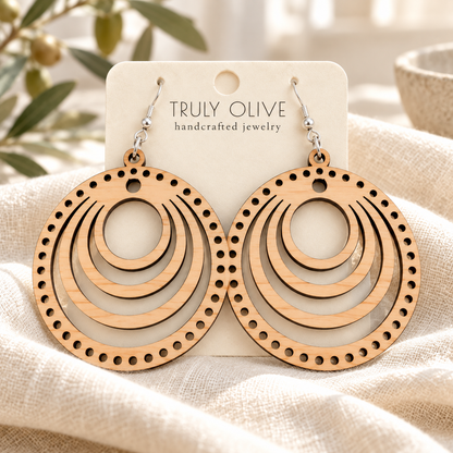 Truly Olive Concentric Circle Wood Earrings | Six Stain Colors - Earrings Dangle Earrings