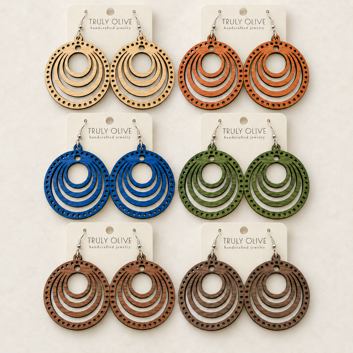 Truly Olive Concentric Circle Wood Earrings | Six Stain Colors - Earrings Dangle Earrings