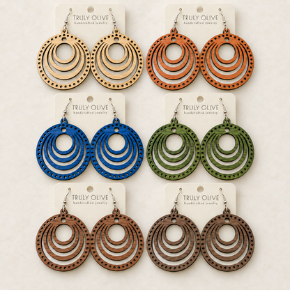 Truly Olive Concentric Circle Wood Earrings | Six Stain Colors - Earrings Dangle Earrings