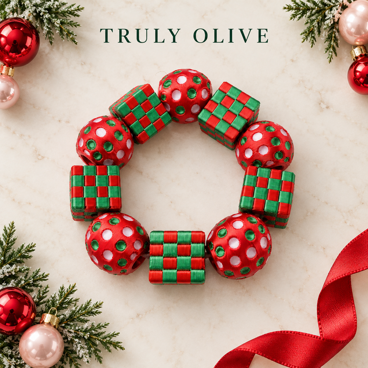 Truly Olive Holiday Cheer Checkerboard & Polka Dot Stretch Bracelet - Bracelets Bracelets