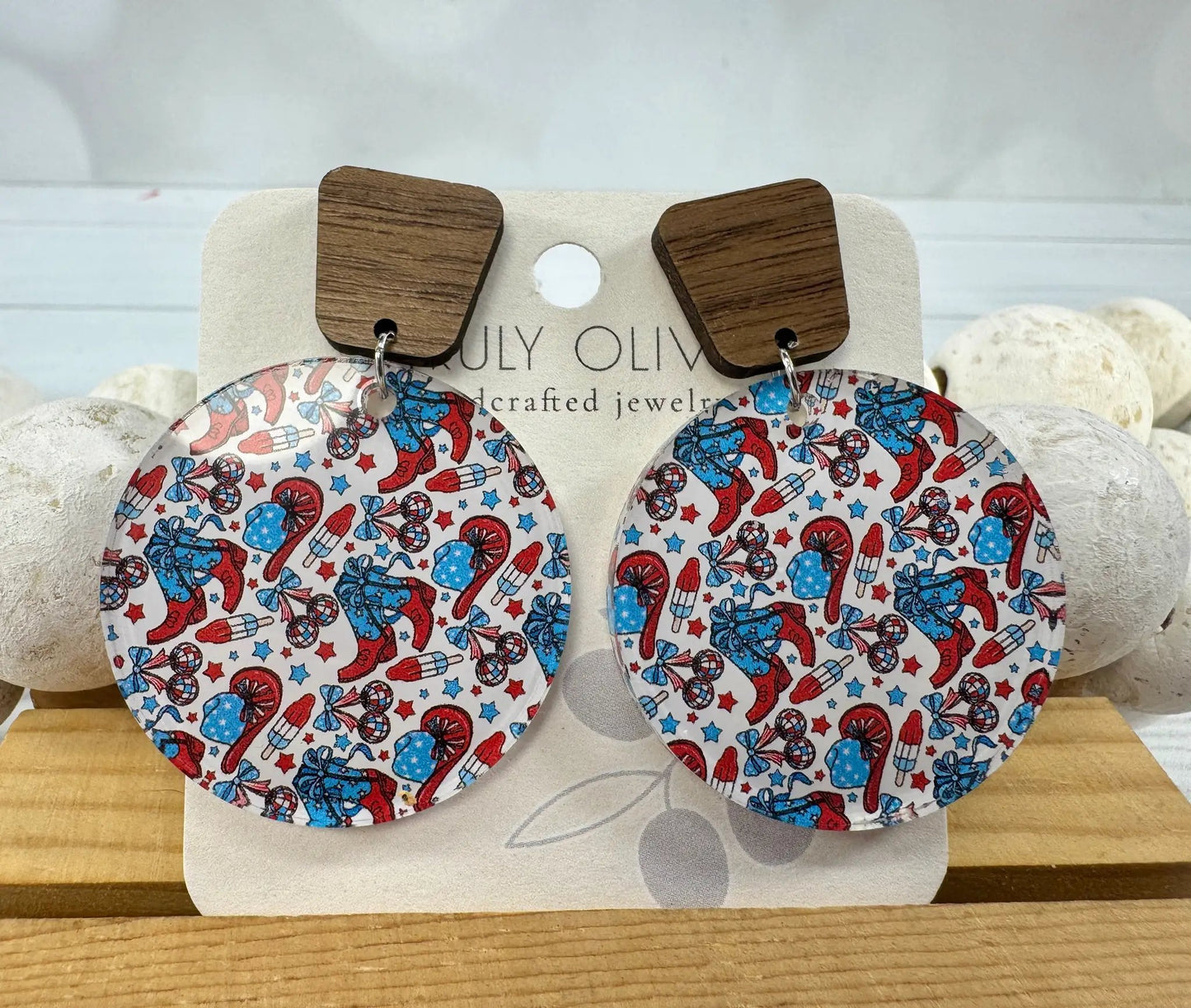 Trulyolive Patriotic Tiered Western Boots and Hat Post Back Earrings - Earrings Dangle Earrings