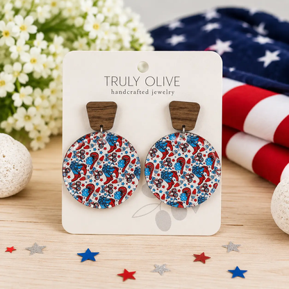 Trulyolive Patriotic Tiered Western Boots and Hat Post Back Earrings - Earrings Dangle Earrings