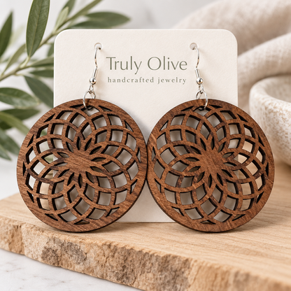 Truly Olive Wooden Boho Earrings All Day Wear - Earrings Dangle Earrings