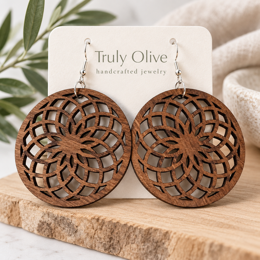 Truly Olive Wooden Boho Earrings All Day Wear - Earrings Dangle Earrings