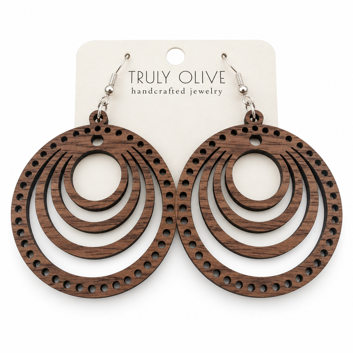 Truly Olive Concentric Circle Wood Earrings | Six Stain Colors - Earrings Dangle Earrings