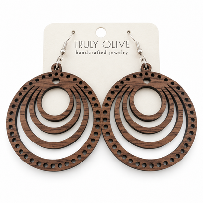 Truly Olive Concentric Circle Wood Earrings | Six Stain Colors - Earrings Dangle Earrings