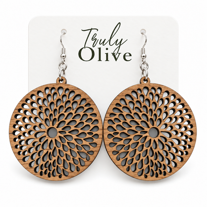 Truly Olive Round Teardrop Cutout Wood Earrings - Earrings Dangle Earrings