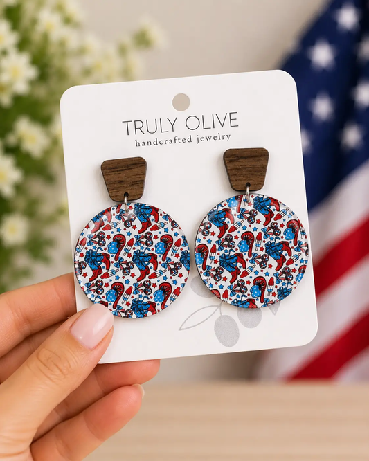 Trulyolive Patriotic Tiered Western Boots and Hat Post Back Earrings - Earrings Dangle Earrings
