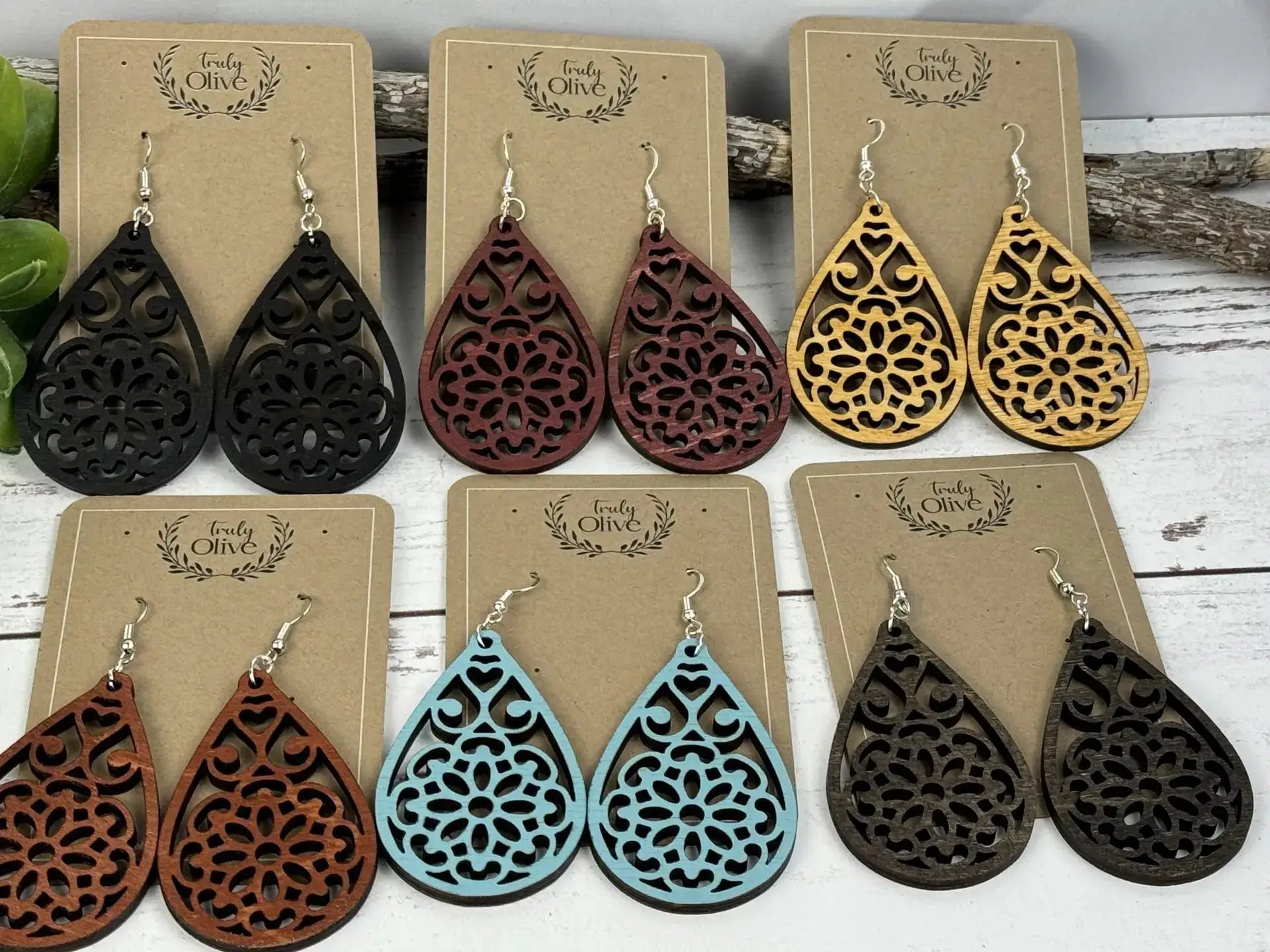 Truly Olive Natural Wooden Earrings - Earrings Dangle Earrings