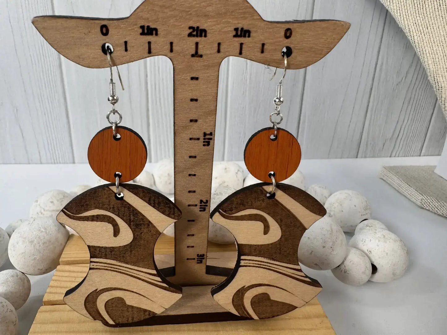 Truly Olive Groovy Swirl Engraved Wood Earrings - Earrings Dangle Earrings