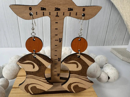 Truly Olive Groovy Swirl Engraved Wood Earrings - Earrings Dangle Earrings