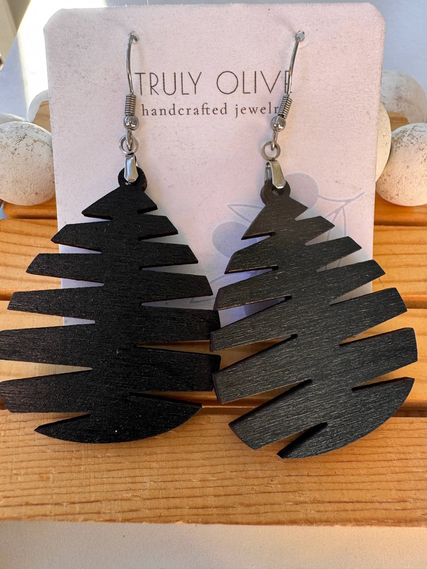 Truly Olive Wood Mandala Tree Shape - Earrings Dangle Earrings