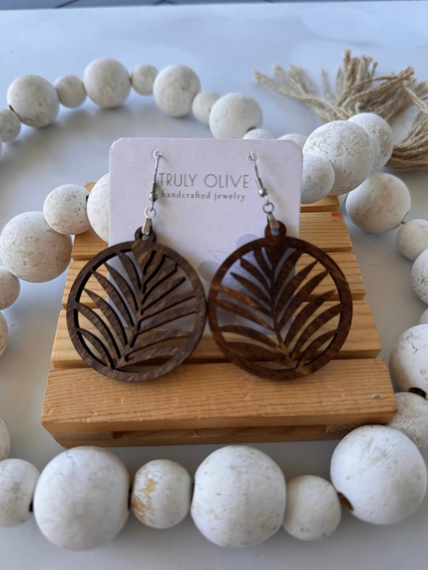 Truly Olive Leaf Shape Wood Dangle Earrings - Earrings Dangle Earrings
