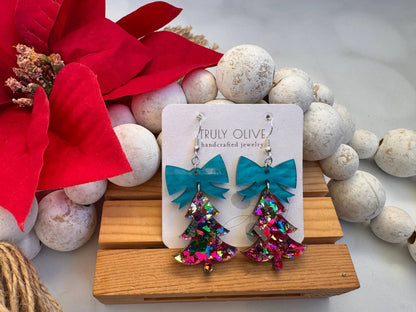 Truly Olive Glittery Christmas Trees - Earrings Dangle Earrings
