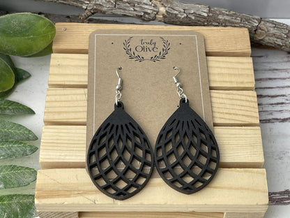 Truly Olive Wood Mandala Earrings Lightweight and Super Comfortable - Earrings Dangle Earrings