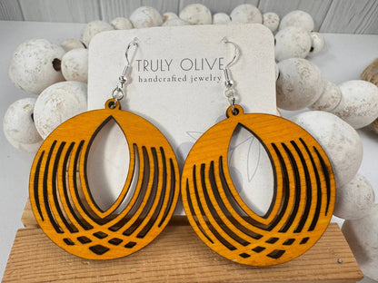 Truly Olive Circle Wooden Lightweight Earrings - Earrings Dangle Earrings