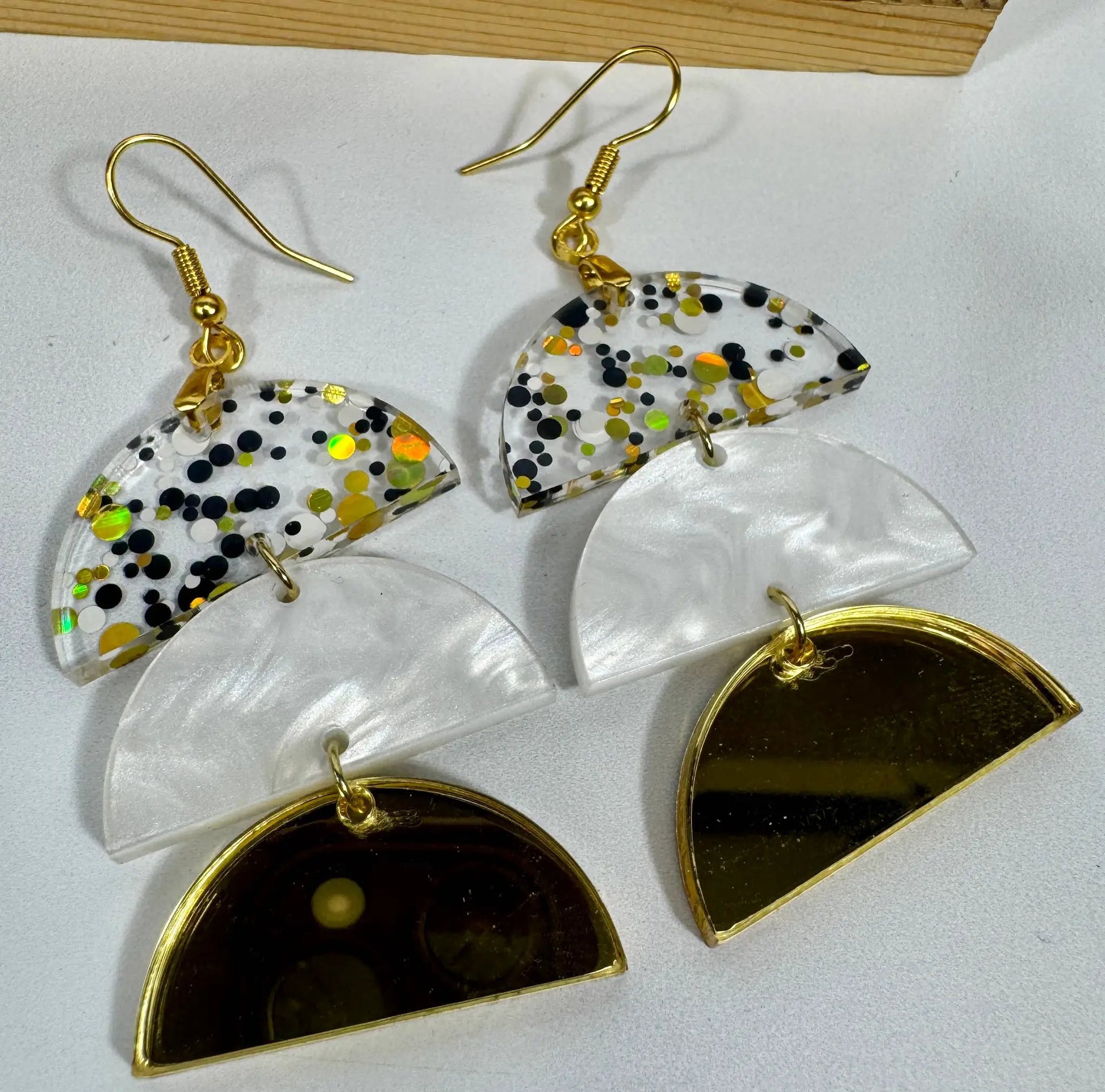 Truly Olive Gold and Black Glass Acrylic Holiday Earrings - Earrings Dangle Earrings