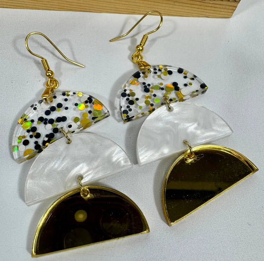 Truly Olive Gold and Black Glass Acrylic Holiday Earrings - Earrings Dangle Earrings