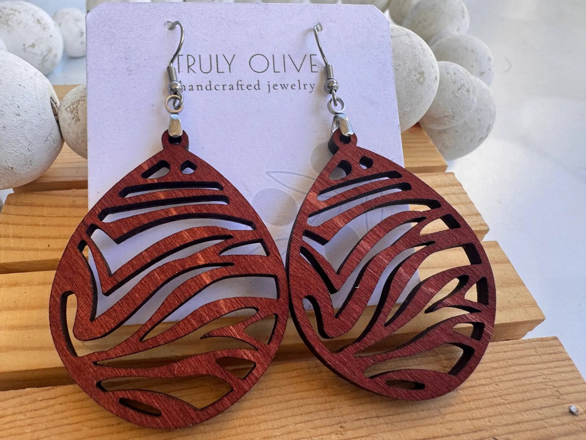 Truly Olive Lightweight Wooden Earrings - Earrings Dangle Earrings