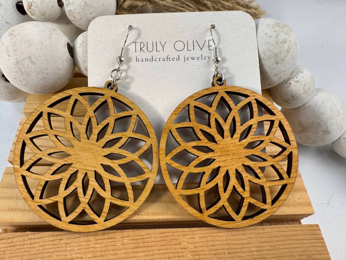 Truly Olive Lightweight Circle Wood Earrings - Earrings Dangle Earrings
