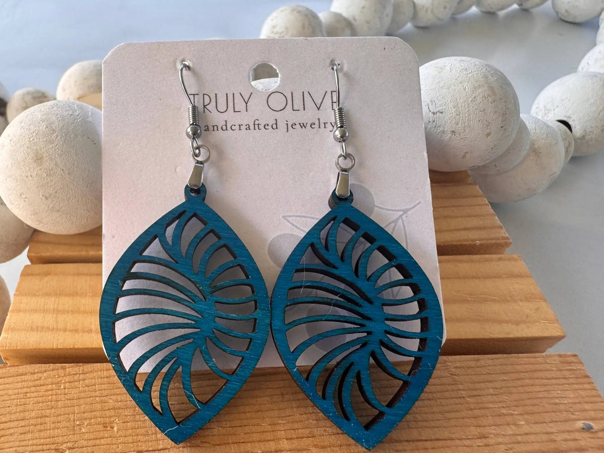 Truly Olive Stylish Geometric Wood Earrings - Earrings Dangle Earrings