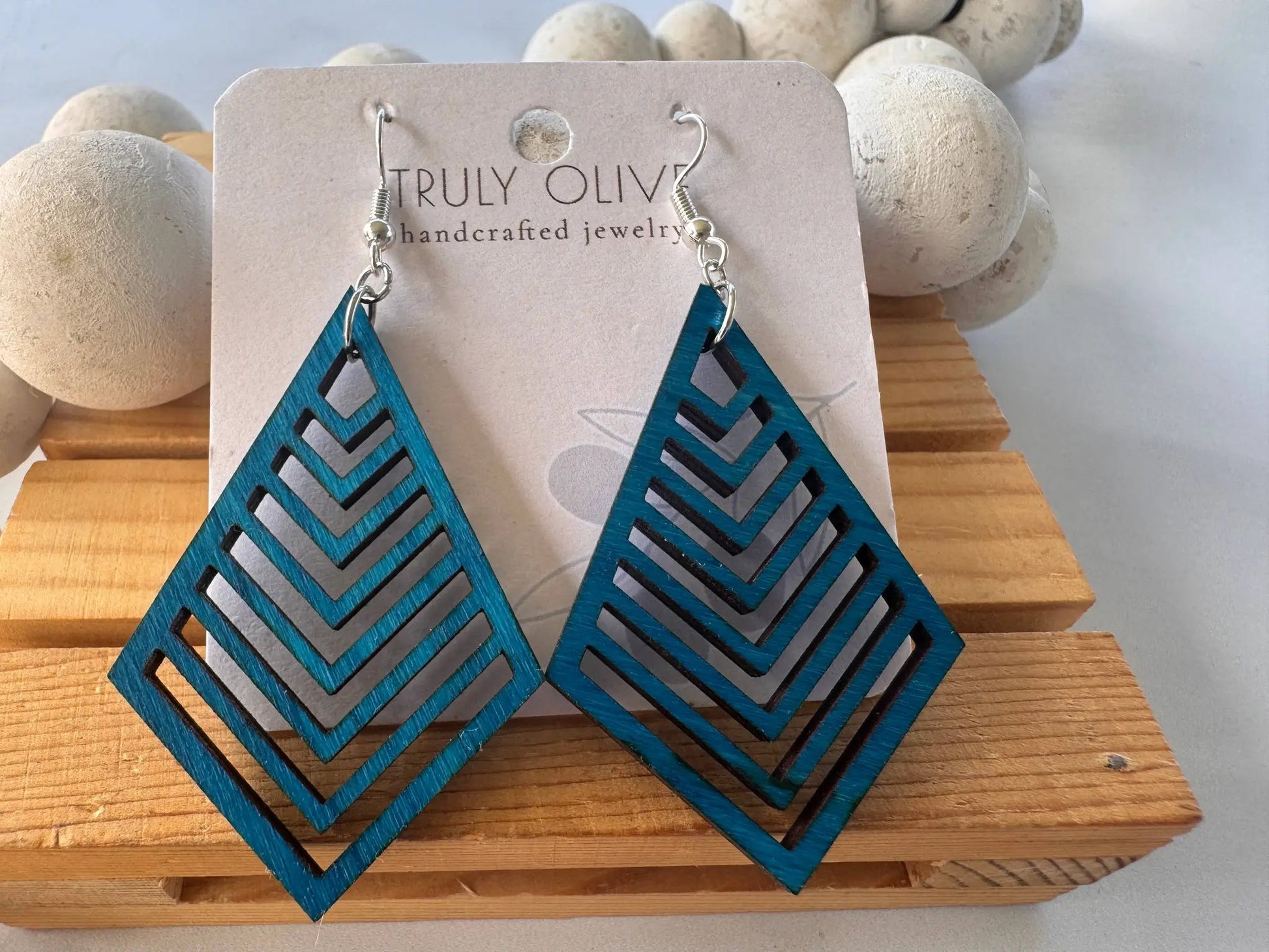 Truly Olive Triangle Wood Earrings Exquisite Unique Accessories - Earrings Dangle Earrings