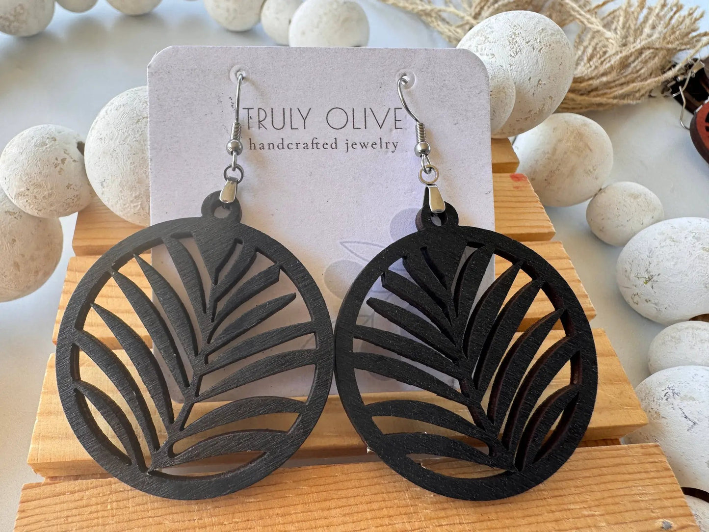 Truly Olive Leaf Shape Wood Dangle Earrings - Earrings Dangle Earrings