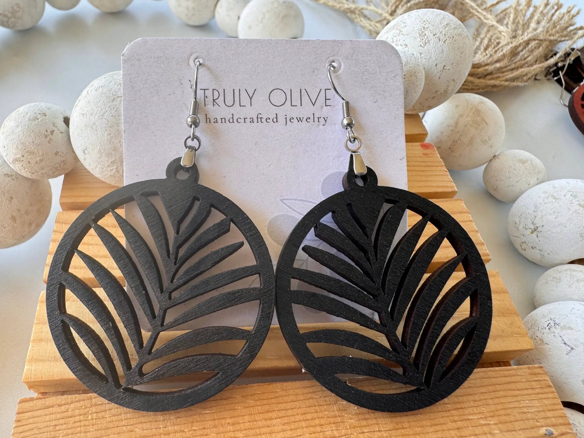 Truly Olive Leaf Shape Wood Dangle Earrings - Earrings Dangle Earrings