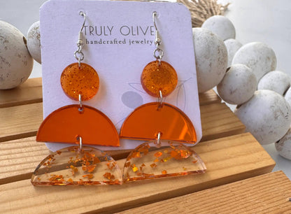 Truly Olive Orange Confetti Sparkle Dangle Earrings - Earrings Dangle Earrings