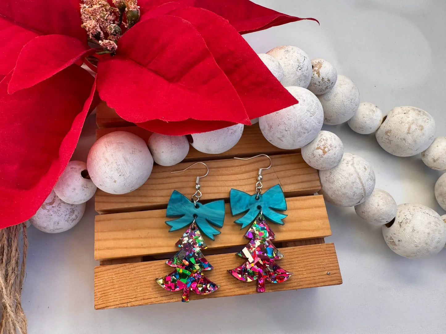 Truly Olive Glittery Christmas Trees - Earrings Dangle Earrings